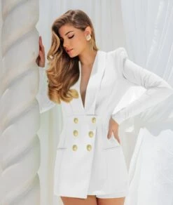 Vestito Donna Blazer Doppio Petto Scollo V Profondo Spalline Bottoni Elegante Sensuale -Vendite Linda || VICTOR 10.50MERYWHITEDRESS