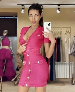 Vestito Donna Tubino Scollo V Aderente Bottoni Elegante Sensuale 5 Vestito Donna Tubino Scollo V Aderente Bottoni Elegante Sensuale -Vendite Linda || VICTOR 10susyt
