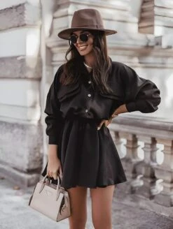 Vestito Donna Camicione Colletto Bottoni Coulisse Gonna Campana Casual Elegante 6 Vestito Donna Camicione Colletto Bottoni Coulisse Gonna Campana Casual Elegante -Vendite Linda || VICTOR 11.50batbcouli