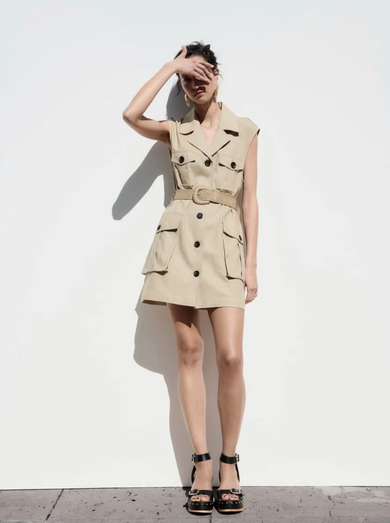 Vestito Donna Blazer Bottoni Giromanica Cintura Tasche Scollo A V Comodo 1 Vestito Donna Blazer Bottoni Giromanica Cintura Tasche Scollo A V Comodo