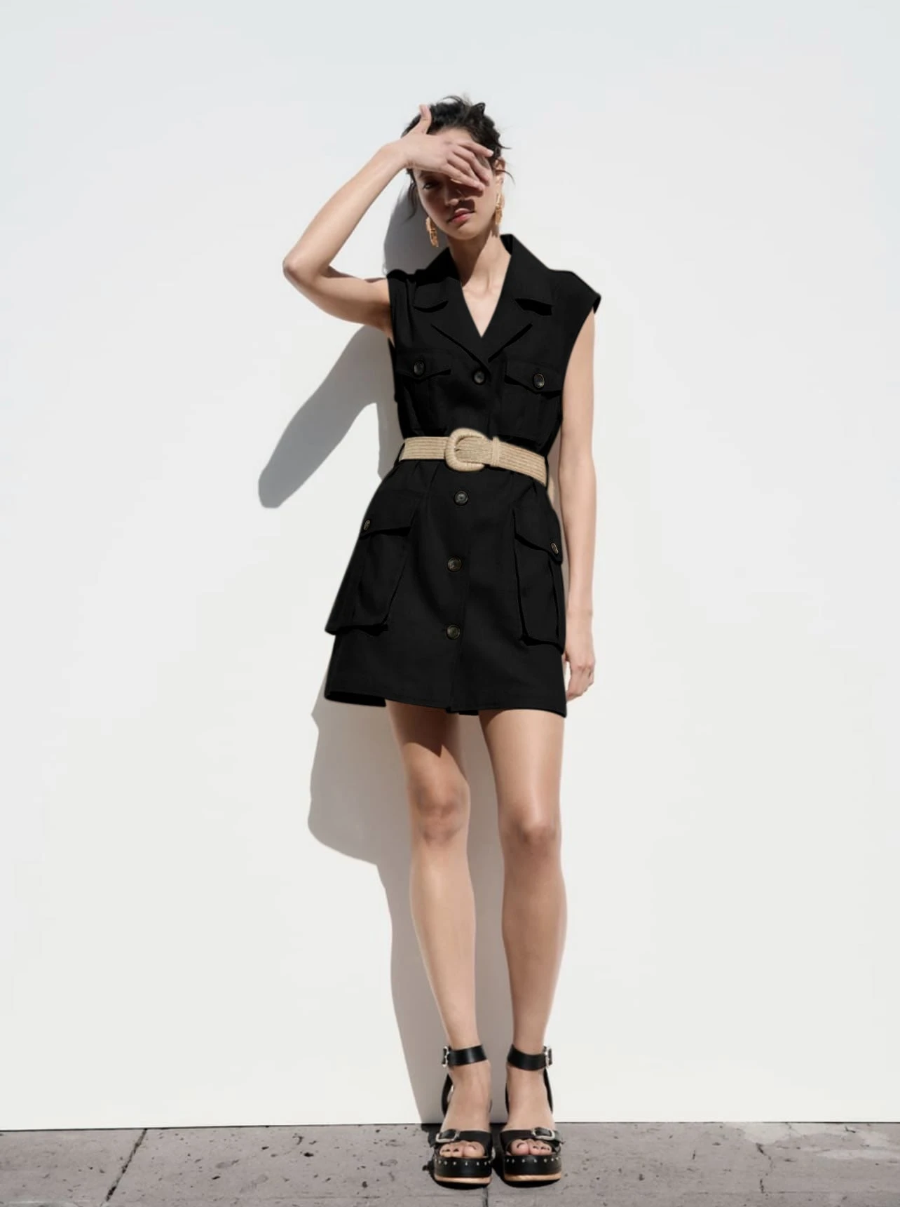 Vestito Donna Blazer Bottoni Giromanica Cintura Tasche Scollo A V Comodo 2 Vestito Donna Blazer Bottoni Giromanica Cintura Tasche Scollo A V Comodo - immagine 2