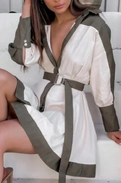 Vestito Donna Camicione Bottoni Cintura Bicolore Morbido Sensuale Casual Elegante -Vendite Linda || VICTOR 12vanitanero