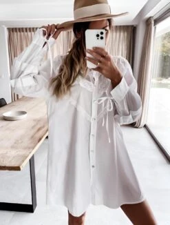 Vestito Donna Morbido Camicione Sangallo Fiocchi Volant