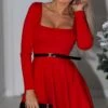 Vestito Donna Gonna Campana Scollo Cuore Cintura Elegante Casual Sensuale