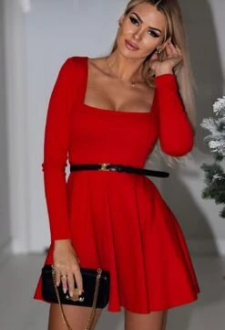 Vestito Donna Gonna Campana Scollo Cuore Cintura Elegante Casual Sensuale