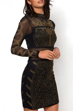 Vestito Donna Tubino Tulle Strass Velato Trasparente Elegante Sensuale