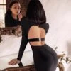 Vestito Donna Tubino Bandage Schiena Scoperta Manica Lunga Elegante Sensuale