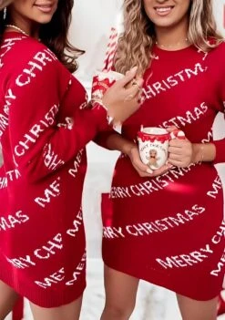 Vestito Donna Maxi Pull Natale Girocollo Morbido Caldo Comodo Casual