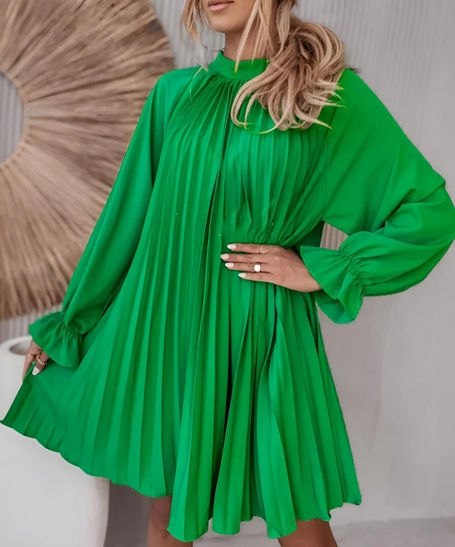 Vestito Donna Svasato Plissé Manica Sbuffo Elegante Casual Sensuale 4 Vestito Donna Svasato Plissé Manica Sbuffo Elegante Casual Sensuale - immagine 4