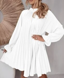 Vestito Donna Svasato Plissé Manica Sbuffo Elegante Casual Sensuale 6 Vestito Donna Svasato Plissé Manica Sbuffo Elegante Casual Sensuale -Vendite Linda || VICTOR 8.80rena blu biancoenerowhitedress