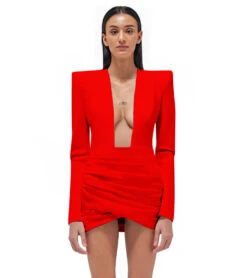 Vestito Donna Tubino Scollo V Profondo Spalline Manica Lunga Drappeggiato Portafoglio Elegante Sensuale -Vendite Linda || VICTOR 9.50GIULIAVANREDDRESS