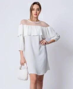 Linda Vestito Donna Morbido Volant Plissé Trasparente Casual Elegante