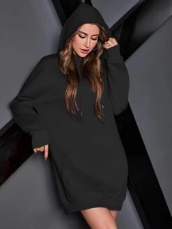 Vestito Donna Felpa Cappuccio Tasca Coulisse Comodo Caldo Casual