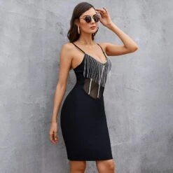 Vestito Donna Tubino Scollo Cuore Frange Strass Bustier Velato Sensuale Elegante -Vendite Linda || VICTOR 9.50susy