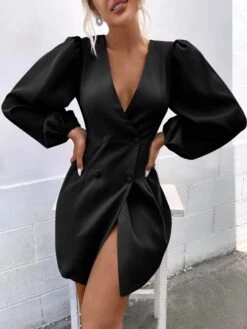 Vestito Donna Blazer Scollo V Bottoni Spacco Manica Sbuffo Casual Elegante -Vendite Linda || VICTOR 9.50vanitablackdress