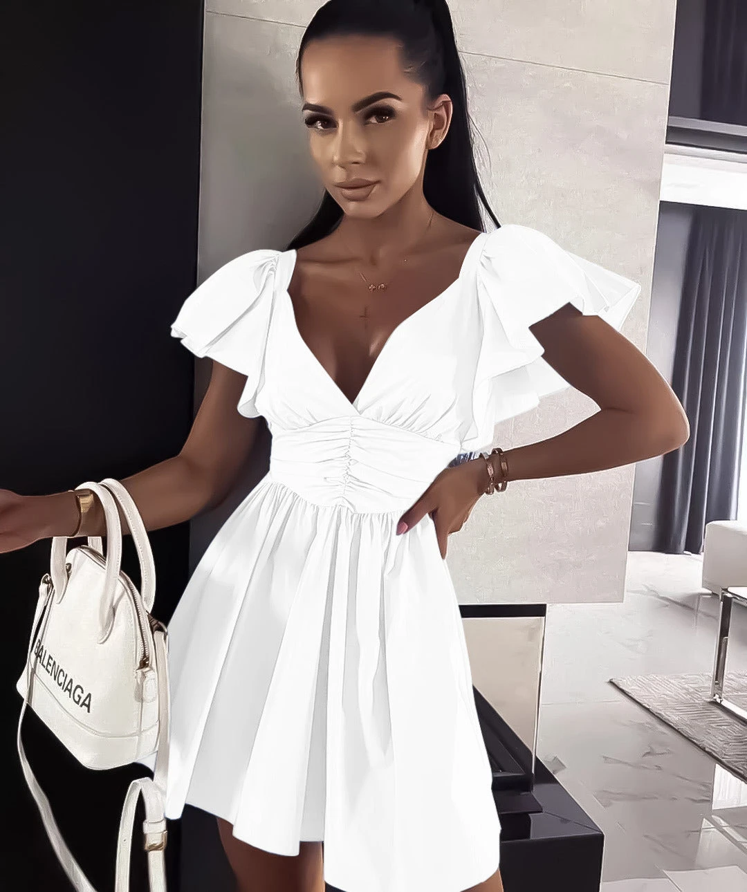 Vestito Donna Scollo V Rush Gonna Campana 3 Vestito Donna Scollo V Rush Gonna Campana - immagine 3