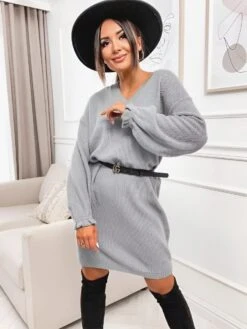 Vestito Donna Maxi Pull Scollo V Morbido Caldo Morbido Casual Elegante