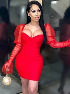 Vestito Donna Tubino Aderente Scollo Cuore Spalla Sbuffo Tulle Rush Sensuale Elegante -Vendite Linda || VICTOR ImmagineWhatsApp2022 11 07ore11.44.06