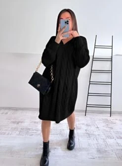 Vestito Donna Morbido Maxi Pull Scollo V Trama Intrecciata Casual Comodo