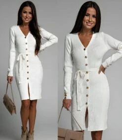 Vestito Donna Costina Bottoni Scollo V Cintura Aderente Casual Sensuale Comodo -Vendite Linda || VICTOR ImmagineWhatsApp2022 12 29ore11.45.32