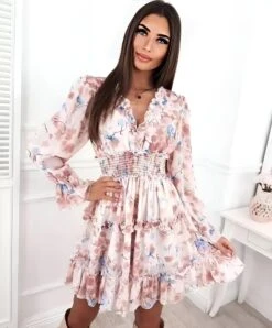 Vestito Donna Scollo V Volant Manica Sbuffo Gonna Campana Elastico Fantasia Fiori Casual Elegante -Vendite Linda || VICTOR ImmagineWhatsApp2023 01 09ore12.32.27