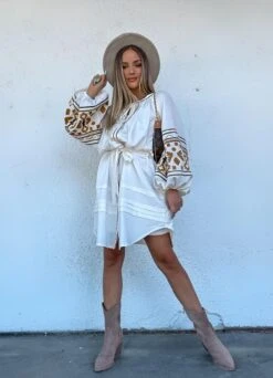 Vestito Donna Morbido Manica Sbuffo Cintura Nappine Bottoni