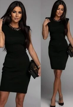 Vestito Donna Tubino Girocollo Gioiello Spalline Aderente Casual Elegante