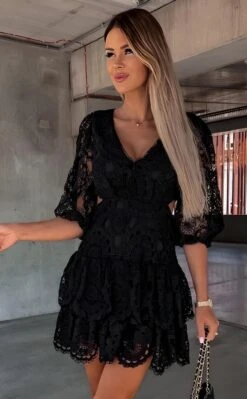 Vestito Donna Morbido Merletto Scollo V Cut Out Manica Sbuffo -Vendite Linda || VICTOR ImmagineWhatsApp2023 02 07ore10.57.02