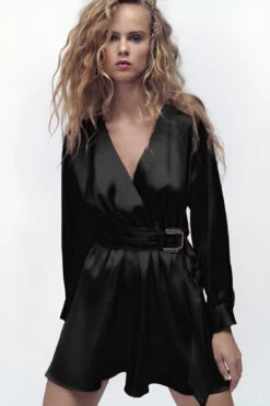 Vestito Donna Morbido Scollo V Cintura Fibbia Casual Elegante