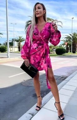 Vestito Donna Morbido Manica Sbuffo Scollo V Casual Elegante