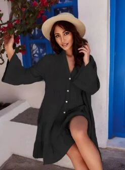 Vestito Donna Morbido Camicione Scollo V Bottoni Volant Casual Elegante -Vendite Linda || VICTOR ImmagineWhatsApp2023 02 28ore16.21.41