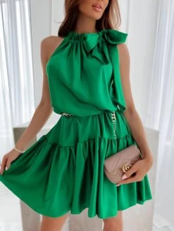 Vestito Donna Morbido Gonna Campana Volant Fiocco Giromanica Casual Elegante -Vendite Linda || VICTOR ImmagineWhatsApp2023 04 03ore09.56.23