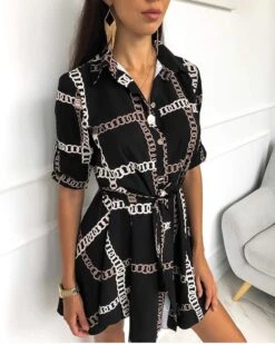 Vestito Donna Camicione Bottoni Fantasia