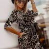Vestito Donna Cintura Fantasia Leopardata Tasche