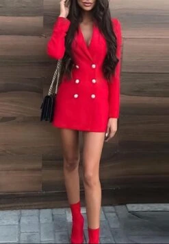 Vestito Donna Blazer Scollo V Bottoni Elegante