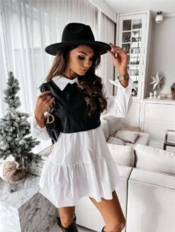 Vestito Donna Camicia Bicolor Ecopelle