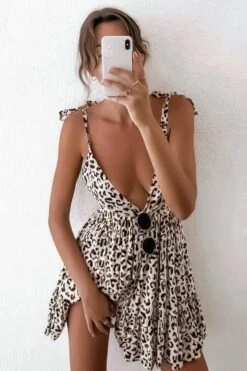 Vestito Donna Scollo V Maculato Bretelle