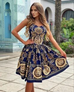 Vestito Donna Fantasia Scollo Cuore Gonna Campana -Vendite Linda || VICTOR WhatsAppImage2021 06 06at09.52.27