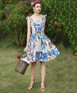 Vestito Donna Bretelle Fiocco Fantasia Positano