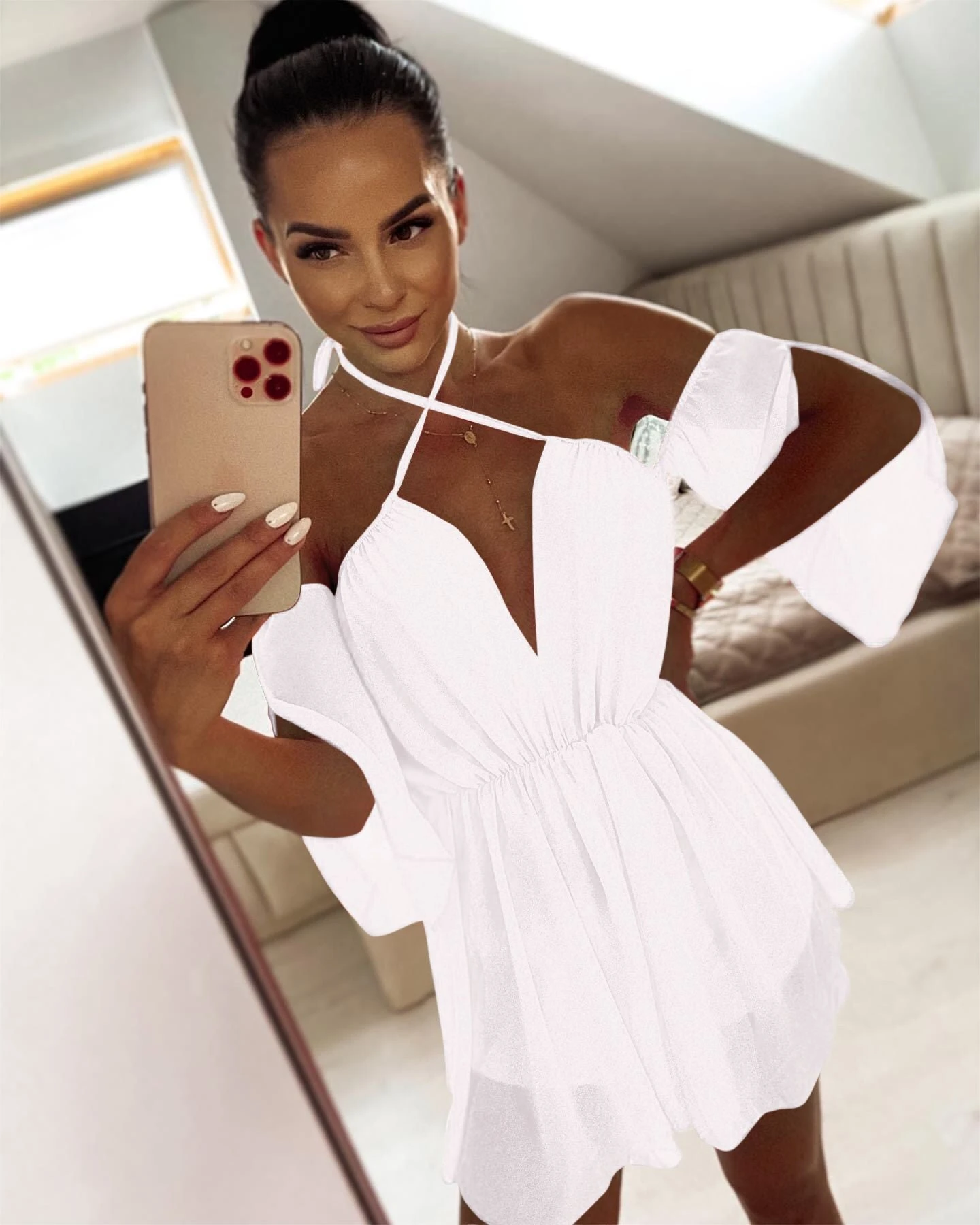 Vestito Donna Scollo V Gonna Campana Bretelle Intreccio 2 Vestito Donna Scollo V Gonna Campana Bretelle Intreccio - immagine 2