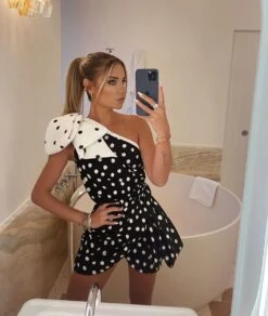 Vestito Donna Fiocco Pois Bicolore Elegante Casual