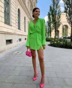 VICTOR Vestito Donna Scollo V Morbido Bottoni Intreccio