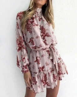 Vestito Donna Fantasia Fiori Bottoni Cinturino Morbido