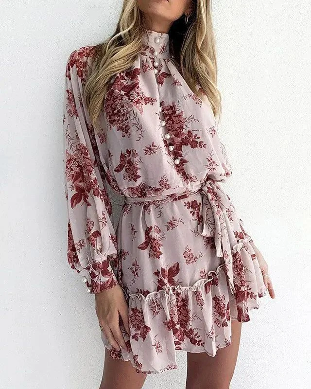 Vestito Donna Fantasia Fiori Bottoni Cinturino Morbido 1 Vestito Donna Fantasia Fiori Bottoni Cinturino Morbido