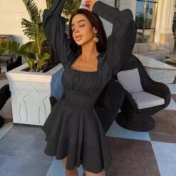 Vestito Donna Scollo Fascia Gonna Campana Manica Sbuffo Bottoni -Vendite Linda || VICTOR WhatsAppImage2021 09 09at13.54.25