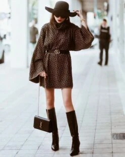 Vestito Donna Maxi Pull Manica Ampia Morbida Fantasia Casual Elegante