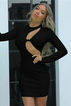 Vestito Donna Tubino Scollo Manica Lunga Aderente Sensuale