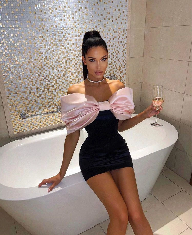 Vestito Donna Tubino Scollo Cuore Fiocco Aderente Elegante 1 Vestito Donna Tubino Scollo Cuore Fiocco Aderente Elegante