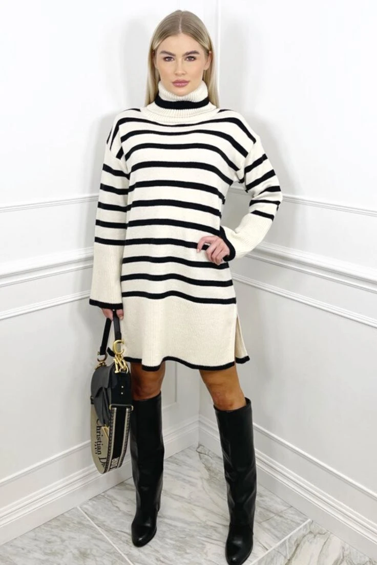 Vestito Donna Maxi Pull Collo Alto Manica Lunga Casual