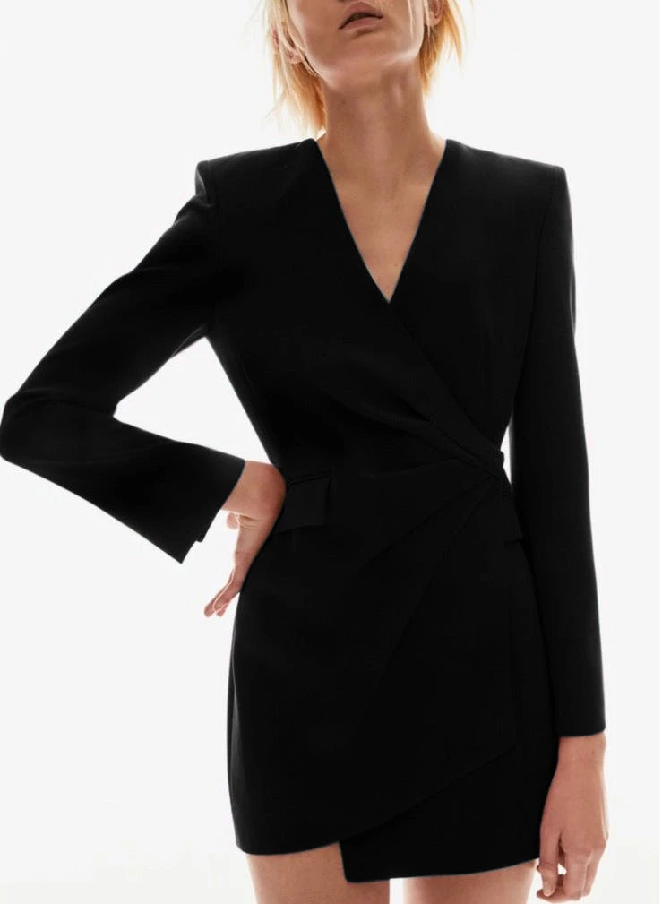 Vestito Donna Blazer Intreccio Scollo V Manica Lunga Gonna Asimmetrica Casual Elegante 2 Vestito Donna Blazer Intreccio Scollo V Manica Lunga Gonna Asimmetrica Casual Elegante - immagine 2